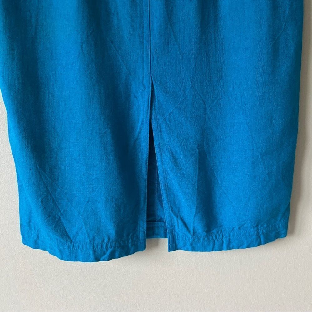 Carole Little‎ Sleeveless Blue V-Neck Linen Blend Midi Dress Size 4 - Picture 6 of 10